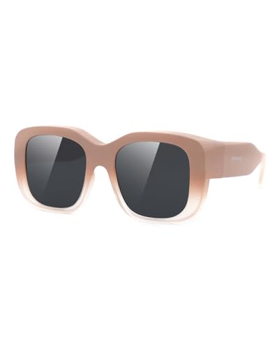 Meeloog Übergroße polarisierte Überbrillen-Sonnenbrille für Damen – Brillenabdeckung für Autofahrten MST0066 (Khaki-Gradient) von Meeloog