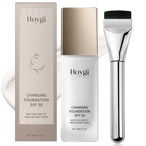Foundation Color Changing, Sonnenschutzwert 50 Farbwechselnde Foundation für Reife Haut, weich fokussierten Blick, Cream Foundation 30ML & 1 Brush von Meemion