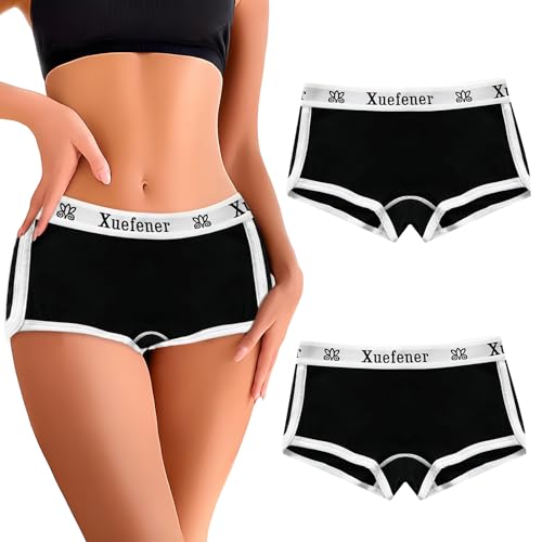 Meemion Boxershorts Damen Baumwolle,2er Pack Hipster Unterhosen Damen Bequeme Frauen Unterwäsche, Atmungsaktiv Panties Weich von Meemion