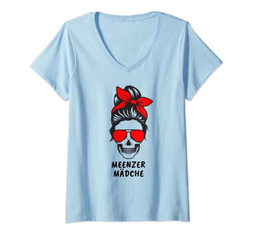 Damen Meenzer Mädche Als Skull Totenkopf Dialekt Stadt Mainz T-Shirt mit V-Ausschnitt von Meenzer Mädche Stadt Mainz Totenkopf Designs