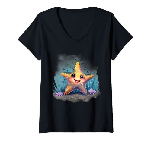 Damen süßer Seestern, Unterwasserwelt T-Shirt mit V-Ausschnitt von Meer Lifestyle