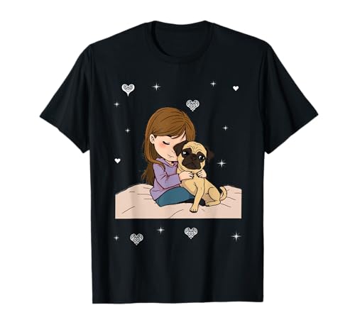 Mädchen mit Mops, Hund T-Shirt von Meer Lifestyle