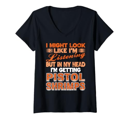 Damen In Gedanken Hole ich Pistolenkrebse lustiger Witz T-Shirt mit V-Ausschnitt Damen In Gedanken Hole ich Pistolenkrebse lustiger Witz T-Shirt mit V-Ausschnitt von Meeresliebhaber Krustentierhumor für Fans