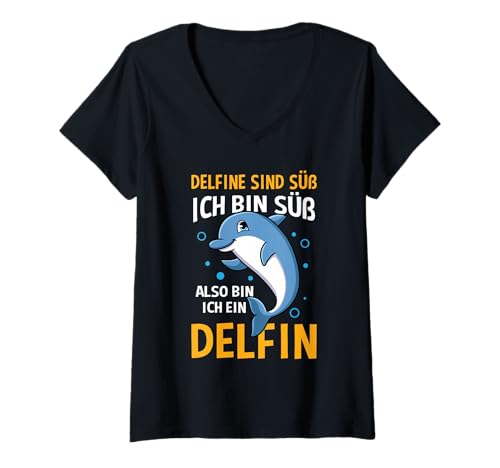 Damen Delfine Sind Süß Ich Bin Süß Also Bin Ich EIN Delfin T-Shirt mit V-Ausschnitt Damen Delfine Sind Süß Ich Bin Süß Also Bin Ich EIN Delfin T-Shirt mit V-Ausschnitt von Meeressäuger Meeresbewohner Meerestier Delfine