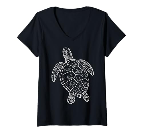 Damen Meeresschildkröte Illustration Meeresbiologe T-Shirt mit V-Ausschnitt von Meeresschildkröte Strand Sporttaucher