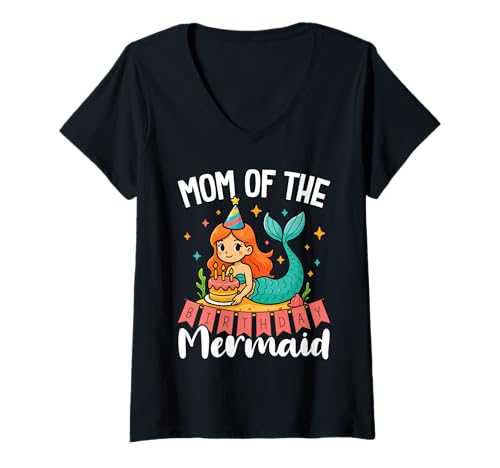 Damen Mama Der Meerjungfrau Süßes Geburtstag Party T-Shirt mit V-Ausschnitt Damen Mama Der Meerjungfrau Süßes Geburtstag Party T-Shirt mit V-Ausschnitt von Meerjungfrau Geburtstag Design Mädchen und Kinder