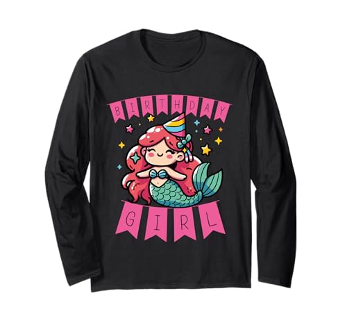 Geburtstagsmädchen Meerjungfrau Süßes Kinder Party Langarmshirt Geburtstagsmädchen Meerjungfrau Süßes Kinder Party Langarmshirt von Meerjungfrau Geburtstag Design Mädchen und Kinder