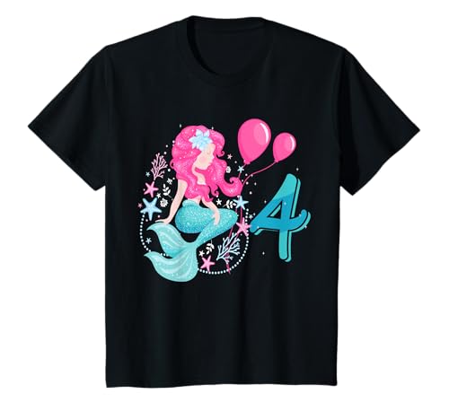 Kinder 4. Geburtstag Meerjungfrau 4 Jahre Kindergeburtstag T-Shirt Kinder 4. Geburtstag Meerjungfrau 4 Jahre Kindergeburtstag T-Shirt von Meerjungfrau Geburtstagsshirt Geschenke