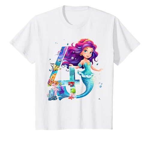 Kinder Meerjungfrau 4. Geburtstag Mädchen 4 Jahre Design T-Shirt von Meerjungfrau Prinzessin Kinder Design