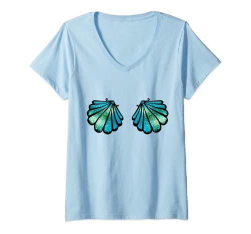 Damen Meerjungfrau Muschel BH Bikini Kostüm Karneval mermaid, T-Shirt mit V-Ausschnitt von Meerjungfrau by Anne Mathiasz