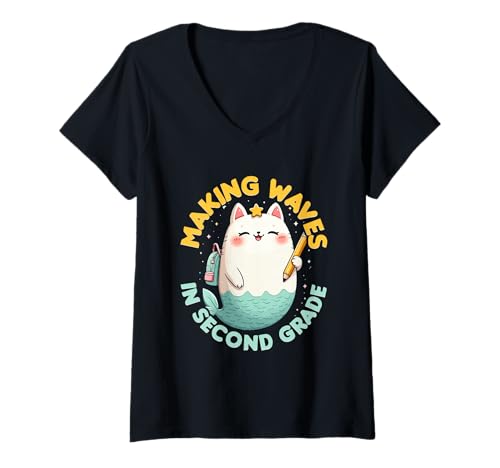 Damen Meerjungfrau Meerjungfrauen Making Waves In Second Grade T-Shirt mit V-Ausschnitt Damen Meerjungfrau Meerjungfrauen Making Waves In Second Grade T-Shirt mit V-Ausschnitt von Meerjungfrauen Meerjungfrau