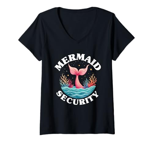 Damen Meerjungfrau Meerjungfrauen Mermaid Security T-Shirt mit V-Ausschnitt von Meerjungfrauen Meerjungfrau