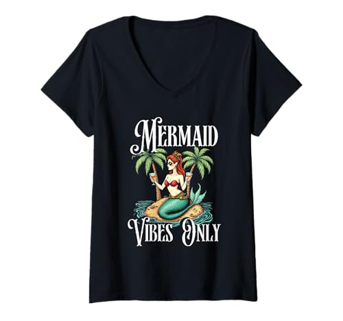 Damen Meerjungfrau Meerjungfrauen Mermaid Vibes Only T-Shirt mit V-Ausschnitt von Meerjungfrauen Meerjungfrau