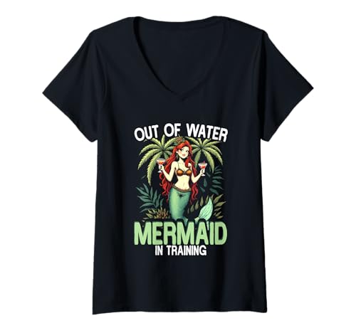 Damen Meerjungfrau Meerjungfrauen Out of Water Mermaid In Training T-Shirt mit V-Ausschnitt von Meerjungfrauen Meerjungfrau