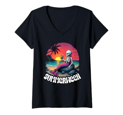 Damen Meerjungfrau Meerjungfrauen Summerween T-Shirt mit V-Ausschnitt von Meerjungfrauen Meerjungfrau