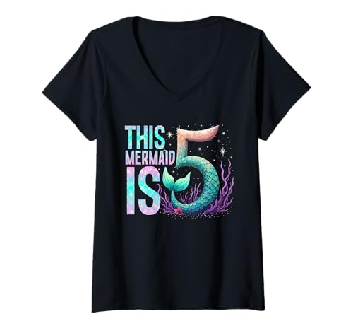 Damen Meerjungfrau Meerjungfrauen This Mermaid is 5 T-Shirt mit V-Ausschnitt von Meerjungfrauen Meerjungfrau