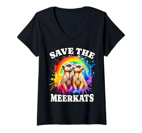 Damen Erdmännchen Save Meerkat T-Shirt mit V-Ausschnitt von Meerkat Designs Für Damen Und Herren