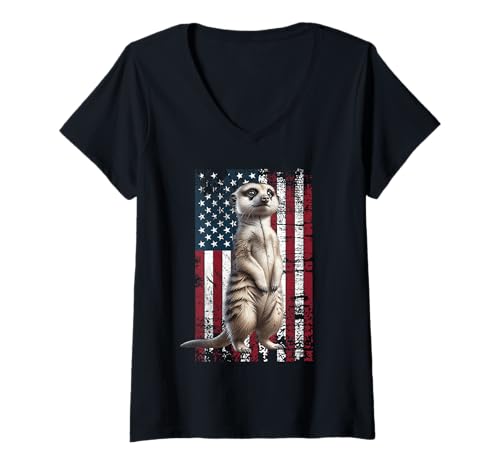 Damen Erdmännchen Amerika Meerkat T-Shirt mit V-Ausschnitt Damen Erdmännchen Amerika Meerkat T-Shirt mit V-Ausschnitt von Meerkat US Fahne Herren Damen