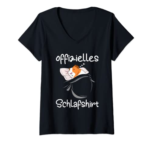 Damen Meerschweinchen Schlafshirt Pyjama Schlafanzug Schlaf T-Shirt mit V-Ausschnitt von Meerschwein Schlafkleidung Damen, Herren & Kinder