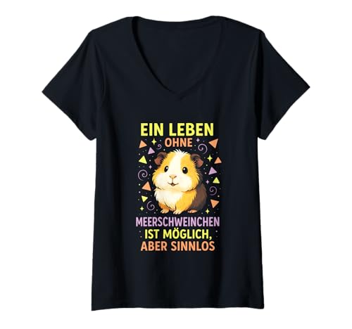 Damen Ein Leben Ohne Meerschweinchen Ist Möglich, Abe... T-Shirt mit V-Ausschnitt von Meerschweinchen Humorvoll Lustig Tiere