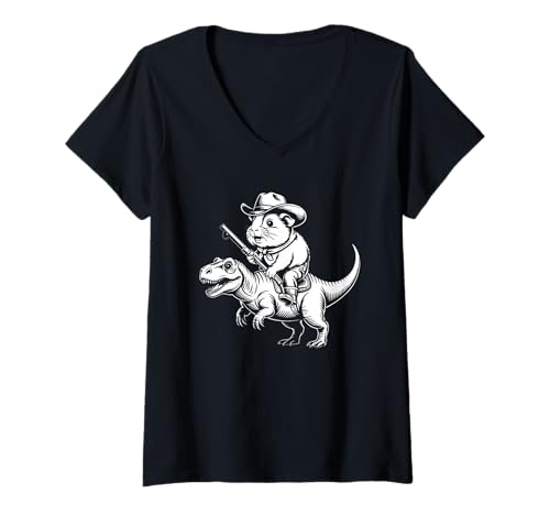 Damen Meerschweinchen Cowboy Dinosaurier Retro Vintage Accessoires T-Shirt mit V-Ausschnitt Damen Meerschweinchen Cowboy Dinosaurier Retro Vintage Accessoires T-Shirt mit V-Ausschnitt von Meerschweinchen Käfig Design Jungen Mädchen Kinder