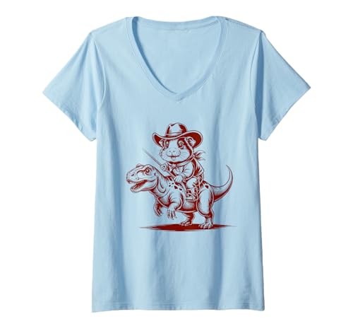 Damen Meerschweinchen Cowboy Dinosaurier Retro Vintage Accessoires T-Shirt mit V-Ausschnitt Damen Meerschweinchen Cowboy Dinosaurier Retro Vintage Accessoires T-Shirt mit V-Ausschnitt von Meerschweinchen Käfig Design Jungen Mädchen Kinder