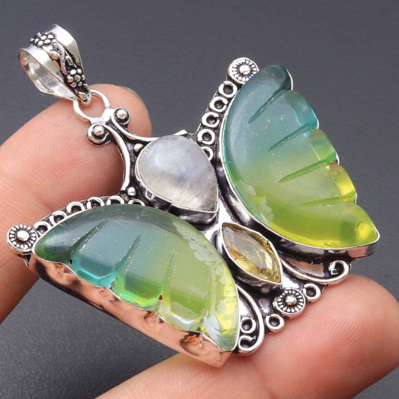 Ametrin Quarz Rainbow Mondstein Zitrone Edelstein Anhänger Handgemachtes Sterling Silber Überzogener Platedbest Geschenk Ms341 von MeeshacreationsIN