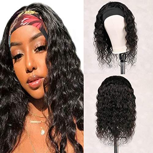 Stirnband-Perücke aus Echthaar für schwarze Frauen, 30,5 cm, wasserwellig, Echthaar-Perücke, klebefreie Perücke mit Stirnband, gelockt, keine Lace-Front-Perücke, 9 A, brasilianisches Remy-Haar von Meet Naive
