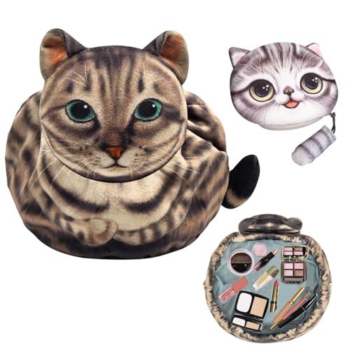 Meet You Kosmetiktasche Schminktasche 2er-Set – Großes Make Up Tasche + Kleines Täschchen – Weiche Katzenmotiv Kosmetiktasche für Damen & Mädchen – Perfekt für Reisen & Alltag Geschenk Katzenliebhaber von Meet You