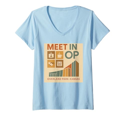 Damen Lernen Sie Overland Park Kansas Work Coffee Ikonen im OP Shirt kennen T-Shirt mit V-Ausschnitt Damen Lernen Sie Overland Park Kansas Work Coffee Ikonen im OP Shirt kennen T-Shirt mit V-Ausschnitt von Meet in OP Tee Shirts for Kansas Business Traveler