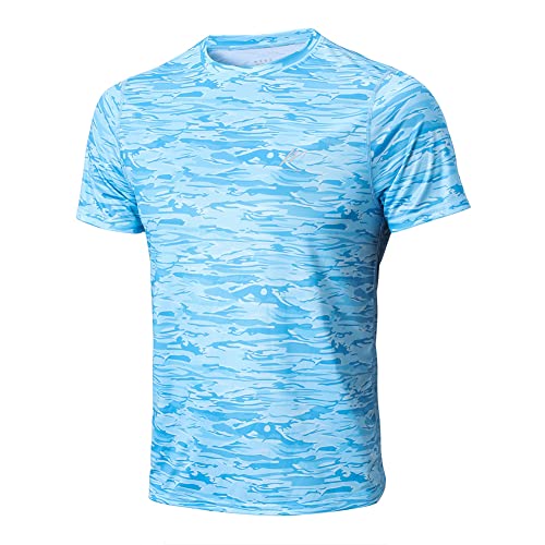 MeetHoo Herren Badeshirts, Rash Guard, UPF 50+, Sonnenschutz-Shirt, schnelltrocknend, LSF, kurzärmelig, Workout, Angeln, Laufen, Camouflageblau, X-Large von MeetHoo