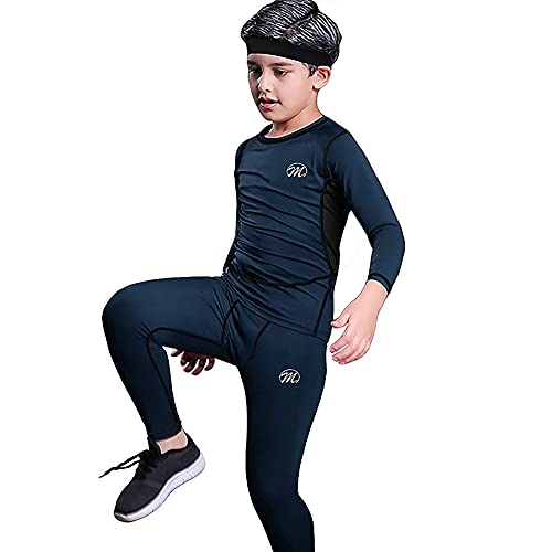 MeetHoo Thermounterwäsche Kinder, Funktionswäsche Set Junge Skiunterwäsche Sport Fußball Sportunterwäsche Thermounterhemd Thermounterhose für Kinder (8-16 Jahre) von MeetHoo