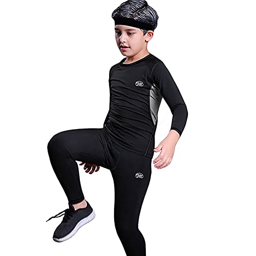 MeetHoo Thermounterwäsche Kinder, Funktionswäsche Set Junge Skiunterwäsche Sport Fußball Sportunterwäsche Thermounterhemd Thermounterhose für Kinder (8-16 Jahre) von MeetHoo