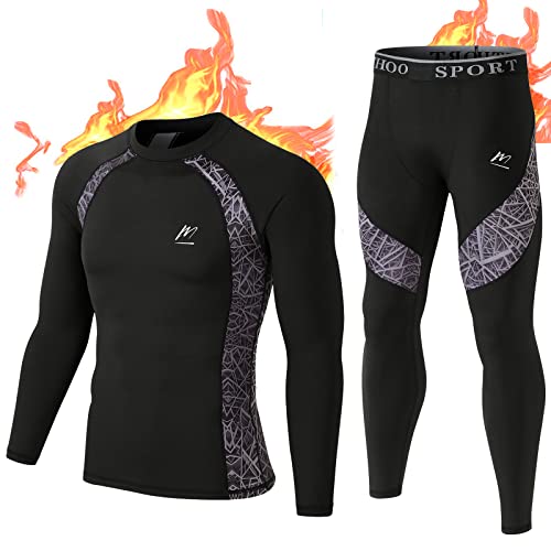 MeetHoo Thermounterwäsche Herren, Funktionsunterwäsche Atmungsaktiv Thermo Unterwäsche Set Lang Thermohemd & Thermohose für Männer Skifahren Laufen Sport von MeetHoo