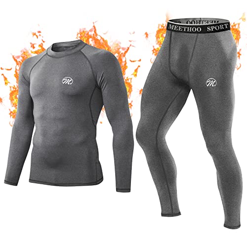 MeetHoo Thermounterwäsche Herren, Funktionsunterwäsche Set Funktionswäsche Thermo Skiunterwäsche Thermowäsche Base Layer Unterhemd Unterhose für Laufen von MeetHoo