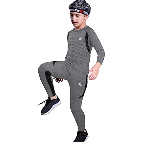 MeetHoo Thermounterwäsche Kinder, Funktionswäsche Set Junge Skiunterwäsche Sport Fußball Sportunterwäsche Thermounterhemd Thermounterhose für Kinder (8-16 Jahre) von MeetHoo