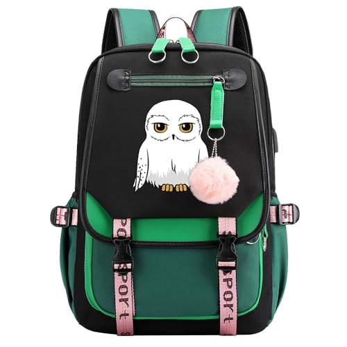 Harry Magic Rucksack Niedliche Eule Hedwig Schulranzen Grundschüler Mädchen Teenager Freizeit Reisen Rucksack Grün von Meetiger