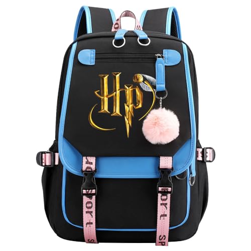 Lässiger Harry Magic Rucksack Goldener HP Druck Schultasche Kinder Mädchen Damen Jugend Kinder Reiserucksack Blau von Meetiger