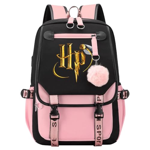 Lässiger Harry Magic Rucksack Goldener HP Druck Schultasche Kinder Mädchen Damen Jugend Kinder Reiserucksack Pink-A von Meetiger