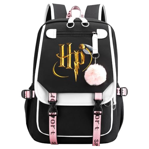 Lässiger Harry Magic Rucksack Goldener HP Druck Schultasche Kinder Mädchen Damen Jugend Kinder Reiserucksack Schwarz von Meetiger