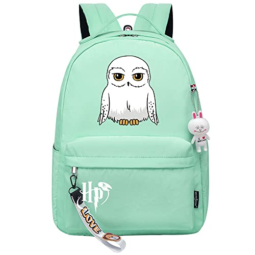 Niedliche weiße Eule Hedwig Rucksack Harry Magic Schultasche Damen Jugend Kinder Reiserucksack Grün von Meetiger