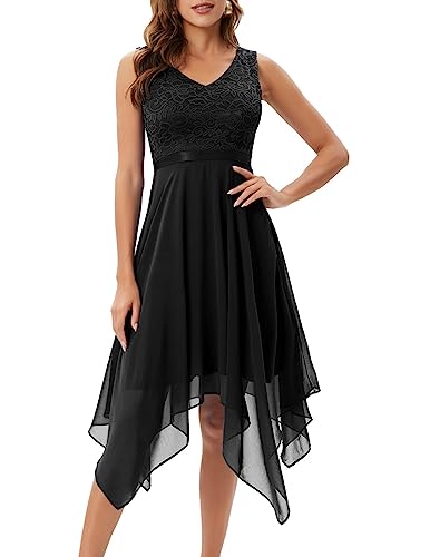 Meetjen Damen Cocktaikleid Knielang Festlich Abendkleider Elegant Kleid Hochzeitsgast Abschlusskleid Schwarz L von Meetjen