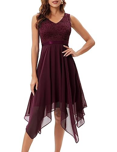 Meetjen Damen Ballkleid Abendlkleid Elegant Brautjungfernkleider Schwingen Kleid Abschlusskleider Burgunderrot 2XL von Meetjen