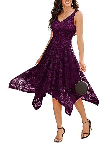 Meetjen Damen Spitzenkleid Knielang Elegant A Linie Cocktailkleid Partykleid Swing Abendkleid Jugendweihe Kleid Traube S von Meetjen