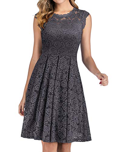 Meetjen Damen Festliche Cocktailkleid Elegante Abendkleid Hochzeitskleid Knielang Brautjungfern Midi Spitzenkleider Grey XS von Meetjen