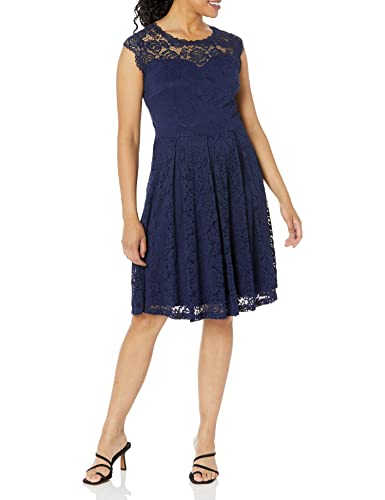 Meetjen Damen Festliche Cocktailkleid Elegante Abendkleid Hochzeitskleid Knielang Brautjungfern Midi Spitzenkleider Navy 2XL von Meetjen