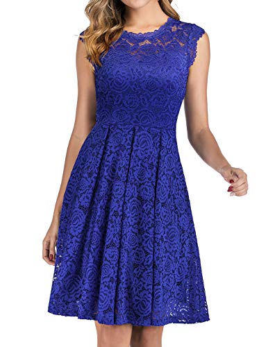 Meetjen Damen Festliche Cocktailkleid Elegante Abendkleid Hochzeitskleid Knielang Brautjungfern Midi Spitzenkleider Royalblue 2XL von Meetjen