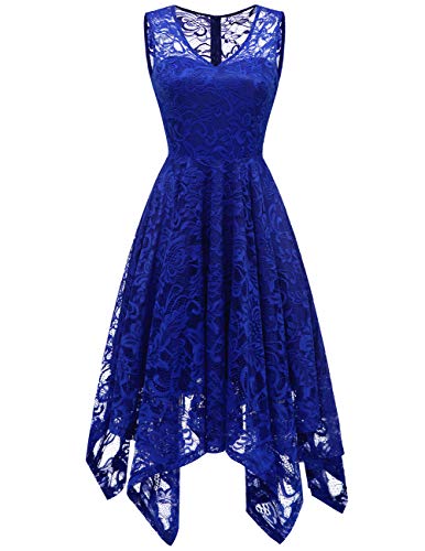 Meetjen Damen Elegante Hochzeit Gast Kleid Knielang Festliche Cocktailkleid Brautjungfern Midi Kleid A-Linie Abendkleid Royalblue M von Meetjen