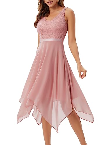 Meetjen Damen Moderne Abendkleider Knielang Brautjungfernkleider Chiffon Ärmellos Festliche Cocktaikleid Blush M von Meetjen