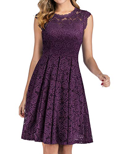 Meetjen Damen Sommer Kleid Festliche Cocktailkleid Knielang Elegante Abendkleid Hochzeitskleid Midi Brautjungfernkleider Grape 2XL von Meetjen